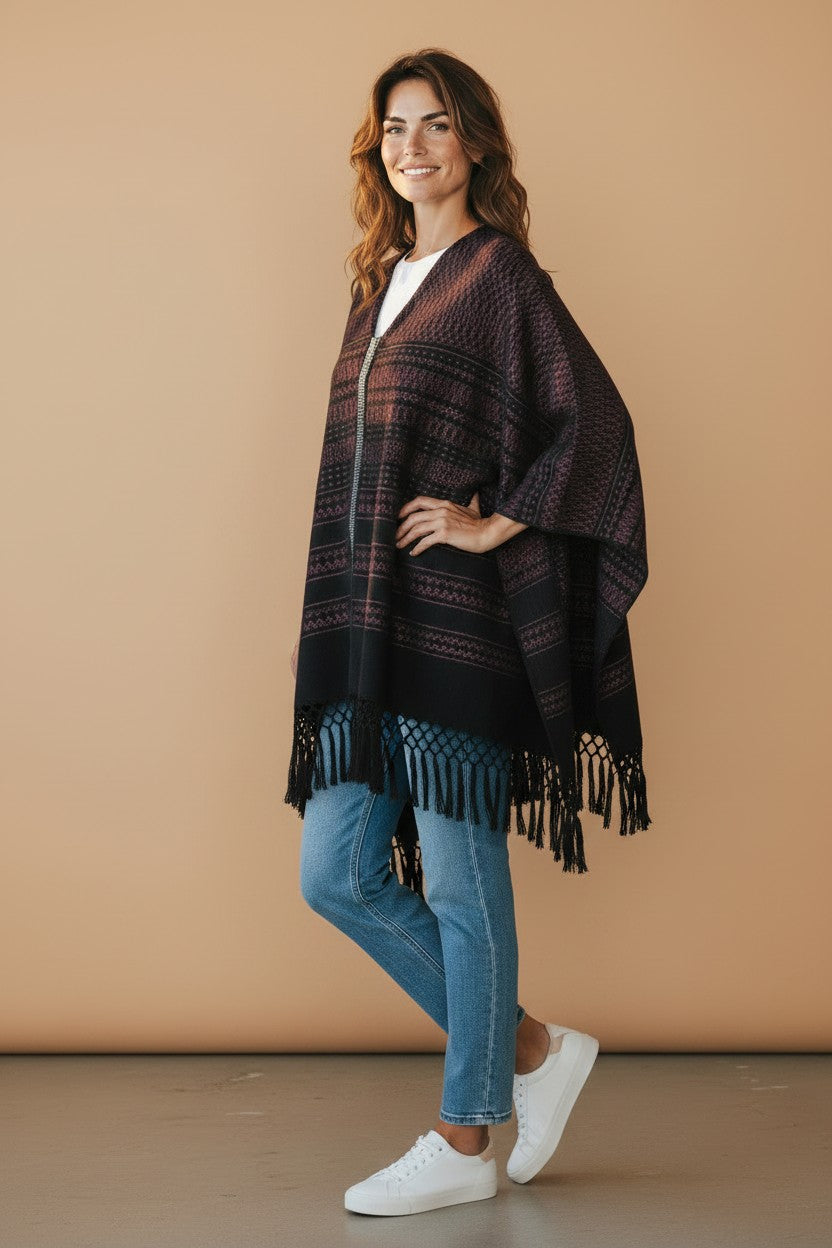 Handwoven Oaxaca Cotton Poncho - Ruana