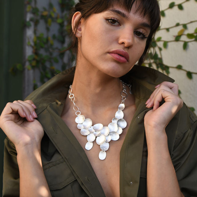 Kélebe Gold or Silver Cascade Disc Necklace