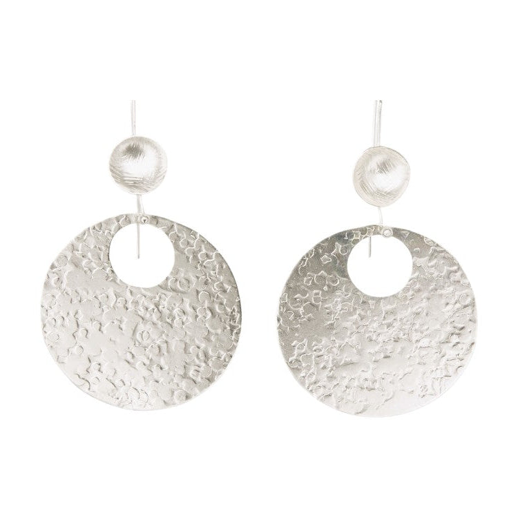 Handcrafted Eclipse hammered circle earrings in bronze with 24k gold or silver plating, lightweight artisan dangle earrings