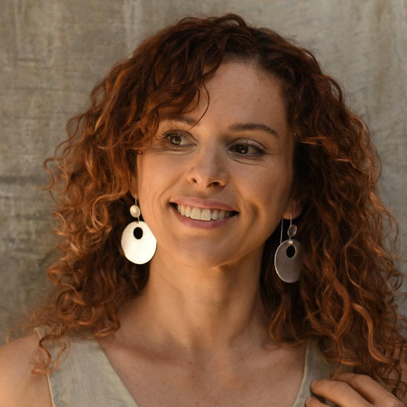 Handcrafted Eclipse hammered circle earrings in bronze with 24k gold or silver plating, lightweight artisan dangle earrings