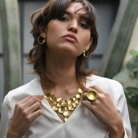 Kélebe Gold or Silver Cascade Disc Necklace