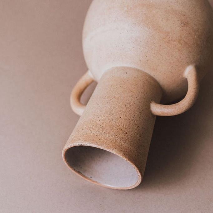 Natural Sand Ceramic Vase with Handles