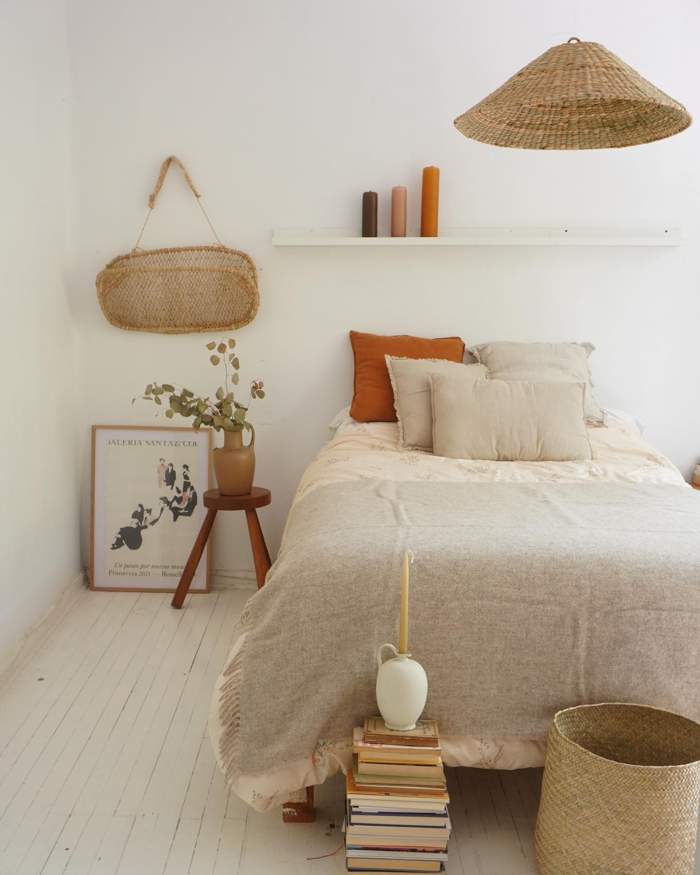 Handwoven jonote basket used as wall decor with minimalist styling.