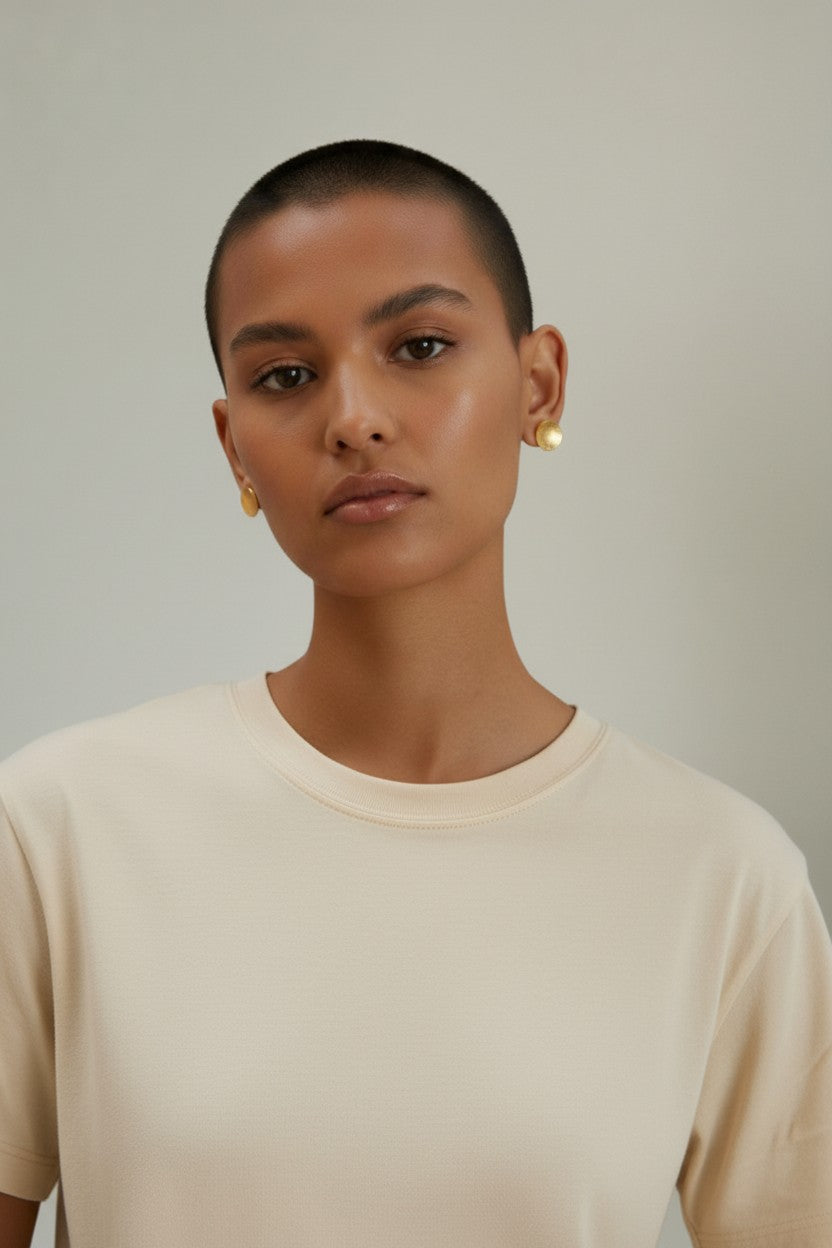 Kylix Bowl stud earrings, bronze base with 24k gold or sterling silver plating, hammered bowl design, handmade in Mexico