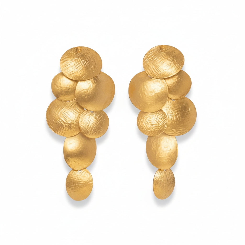 Cascade Sphere Earrings gold plated, front view product shot on white background