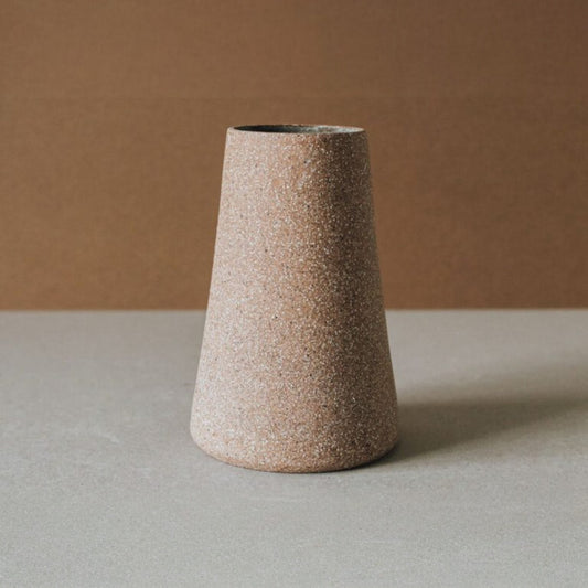 Cork cone ceramic vase in natural terracotta with matte finish, minimalist rustic decor accent