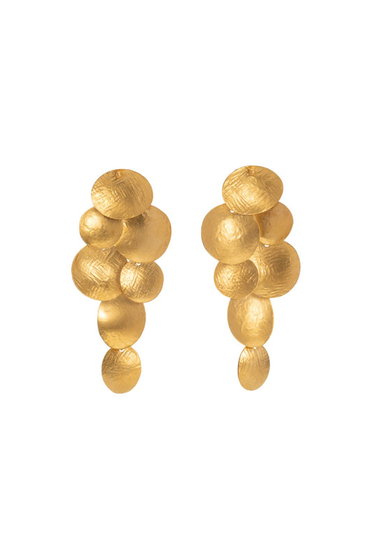 Pyxis Cascading hammered earrings, bronze with gold or silver plating, handmade in Mexico, sculptural cascading design