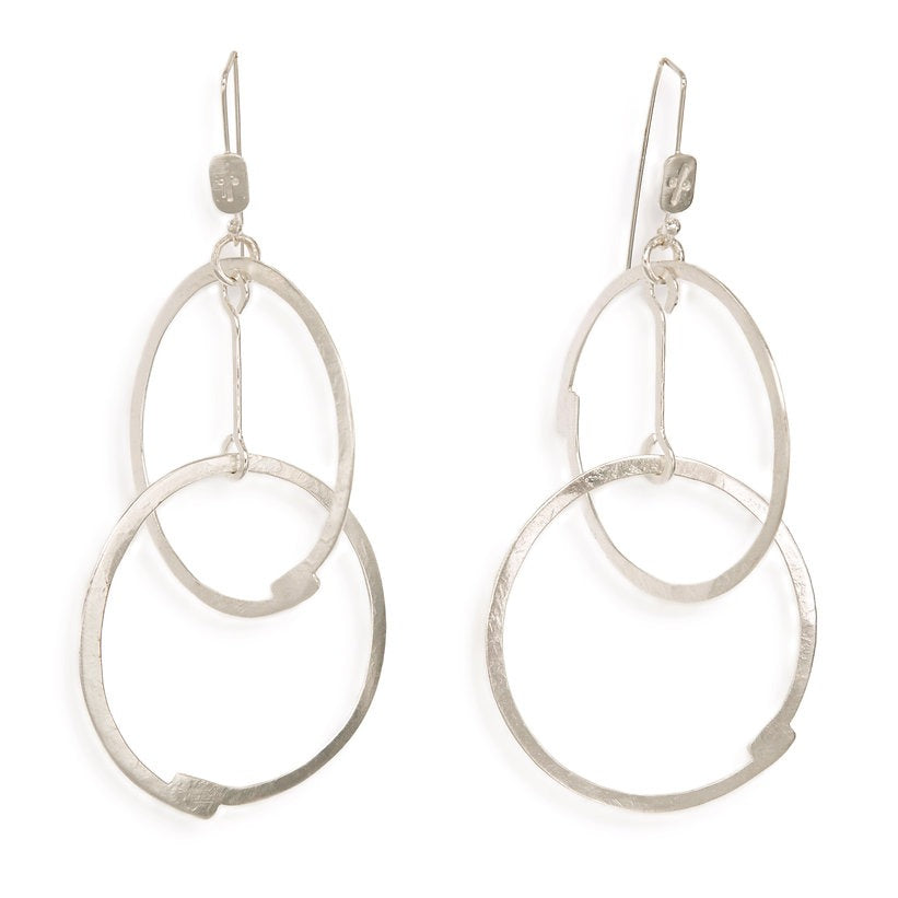 Double Hoop earrings in gold or silver finish, bronze base with hammered double hoop design, handmade in Mexico