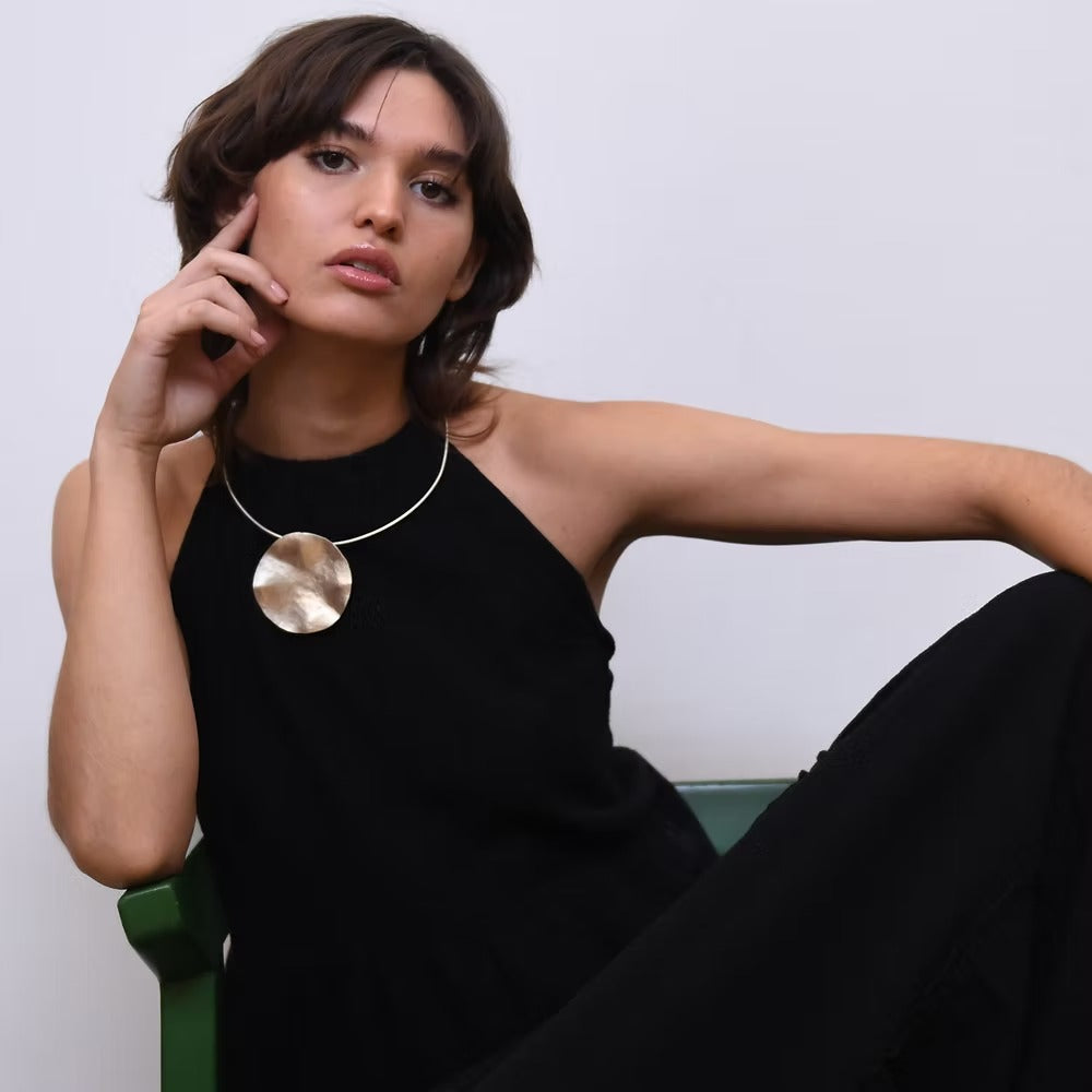 Full Moon Necklace Hammered Circle Pendant