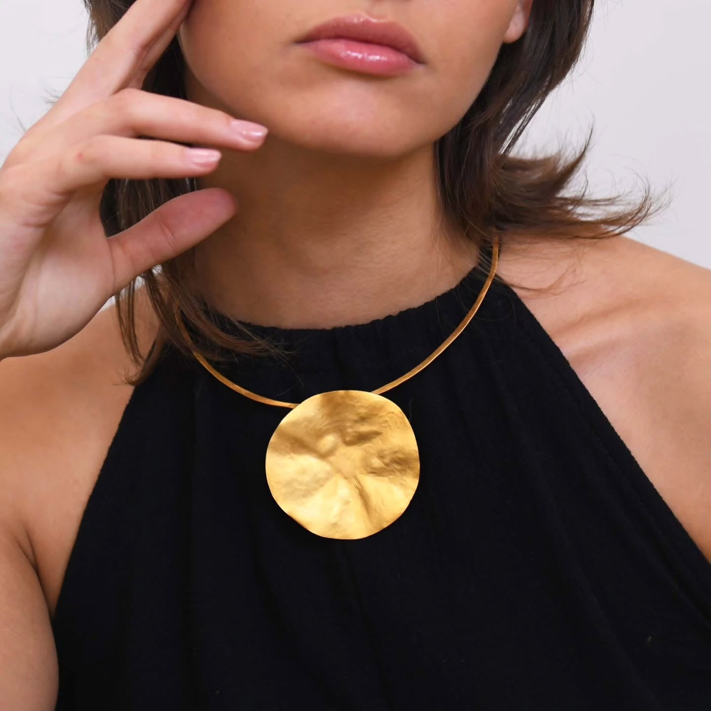 Full Moon Necklace Hammered Circle Pendant