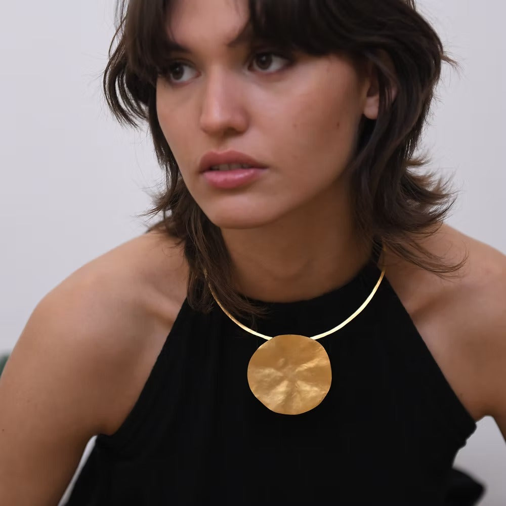 Full Moon Necklace Hammered Circle Pendant