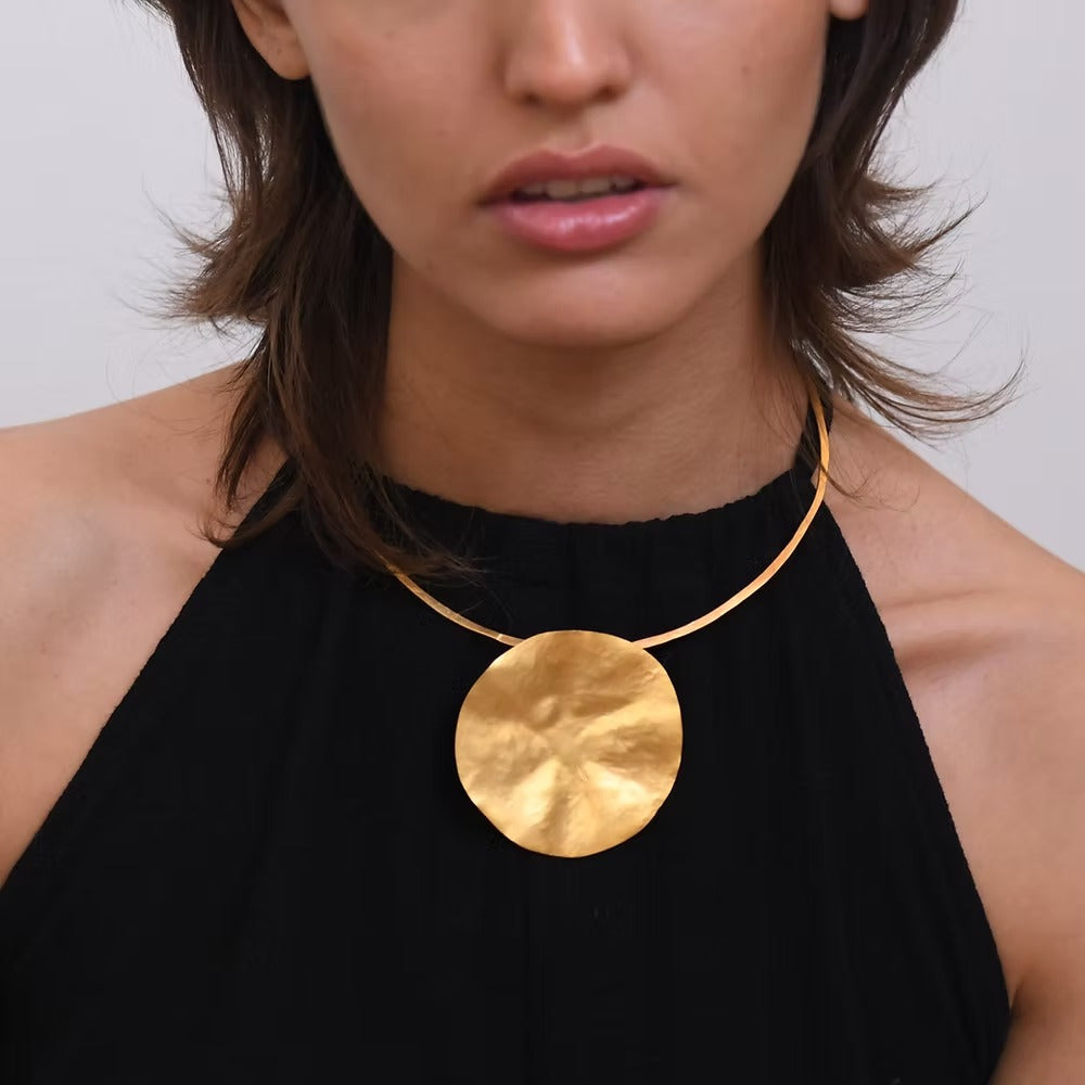 Full Moon Necklace Hammered Circle Pendant