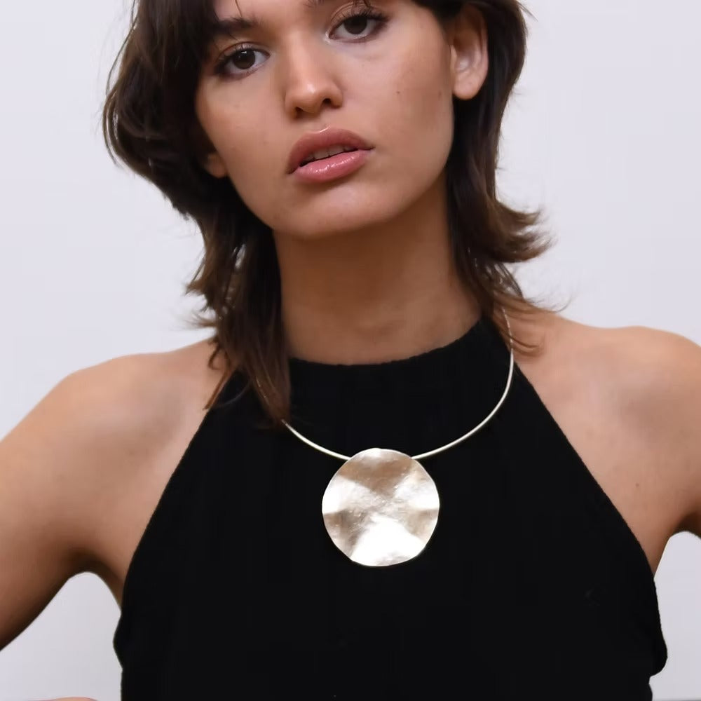 Full Moon Necklace Hammered Circle Pendant