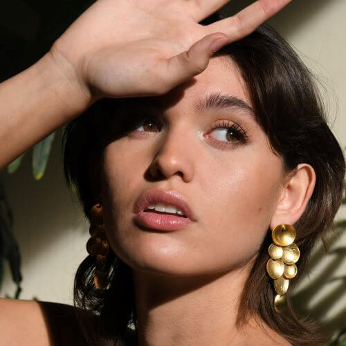 Pyxis Cascading hammered earrings, bronze with gold or silver plating, handmade in Mexico, sculptural cascading design