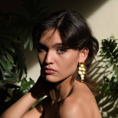 Pyxis Cascading hammered earrings, bronze with gold or silver plating, handmade in Mexico, sculptural cascading design