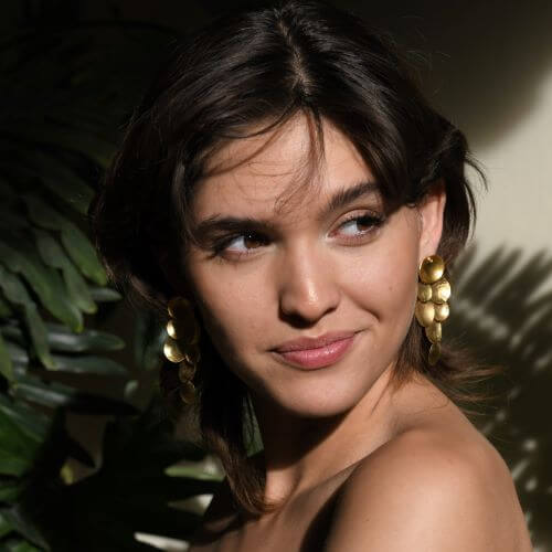 Pyxis Cascading hammered earrings, bronze with gold or silver plating, handmade in Mexico, sculptural cascading design