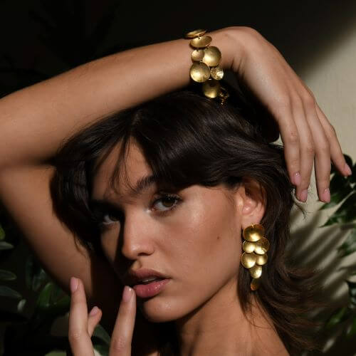 Handcrafted disc bracelet in gold or silver plated bronze, hammered satin finish, artisan Mexican design