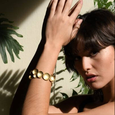 Handcrafted disc bracelet in gold or silver plated bronze, hammered satin finish, artisan Mexican design