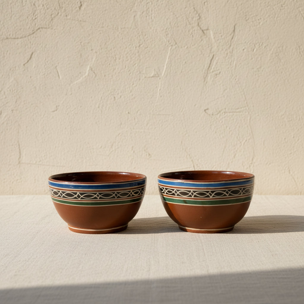Artisan Mexican ceramic bowls handmade in Tonalá Jalisco on natural textured background