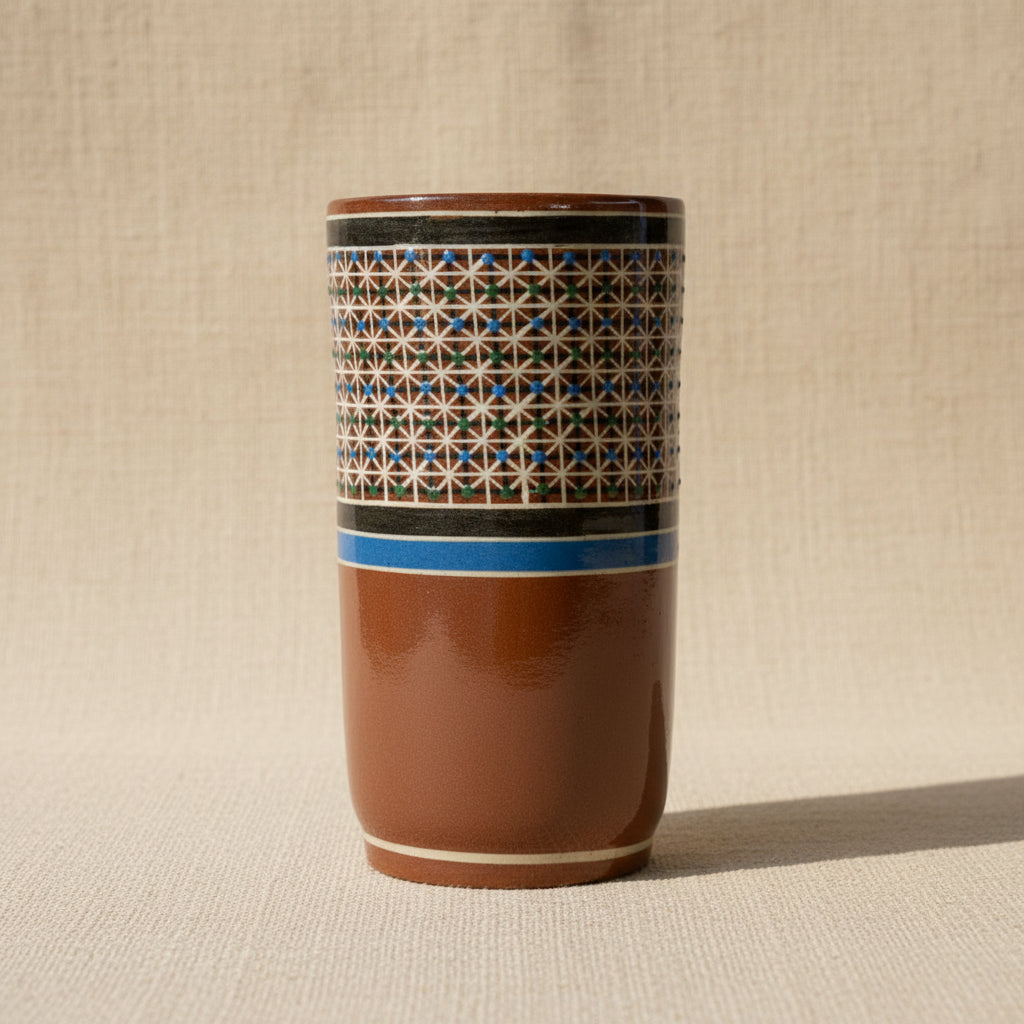 Hand-painted Tonalá petatillo ceramic tumbler, front view 