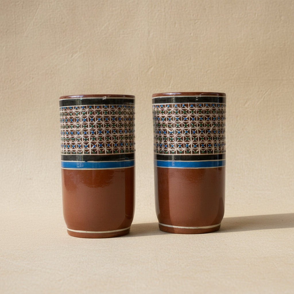 Set of two hand-painted Tonalá petatillo ceramic tumblers