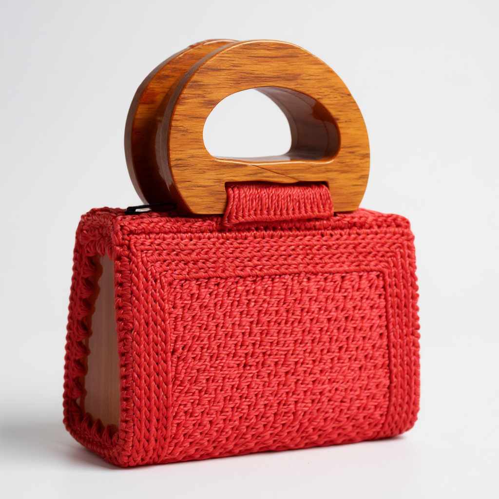 Handmade Woven Mini Bag with Wooden Handle