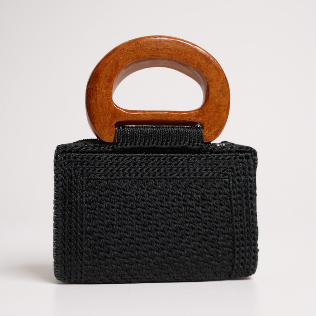 Handmade Woven Mini Bag with Wooden Handle