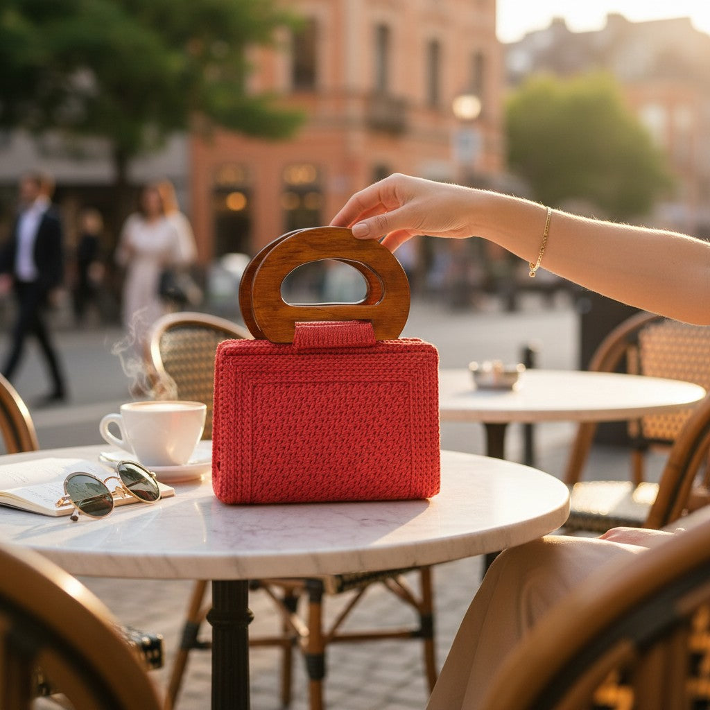 Handmade Woven Mini Bag with Wooden Handle