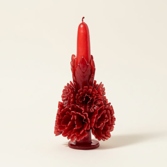 Handmade Red Beeswax Sculptural Pillar Candle - Medium