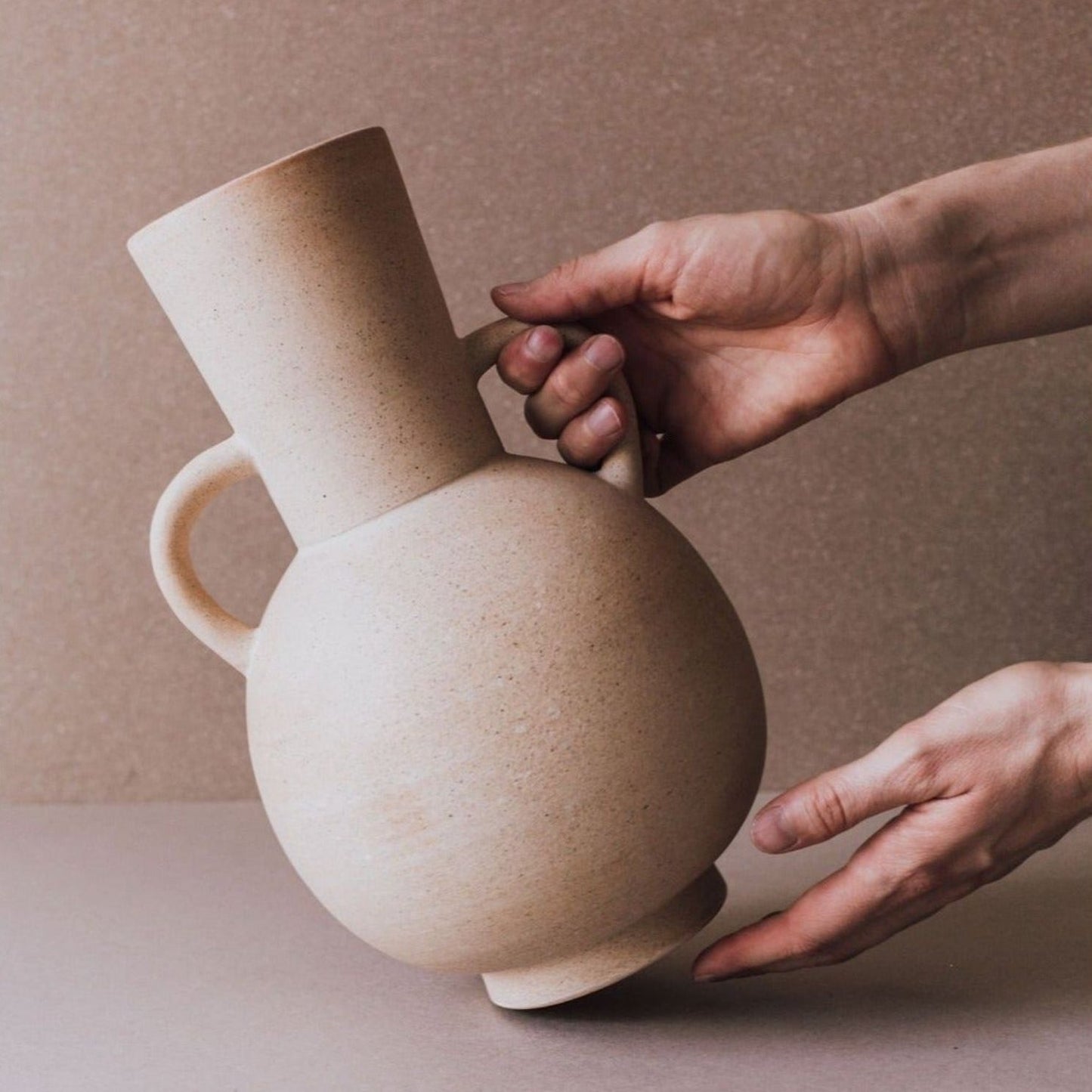 Natural Sand Ceramic Vase with Handles
