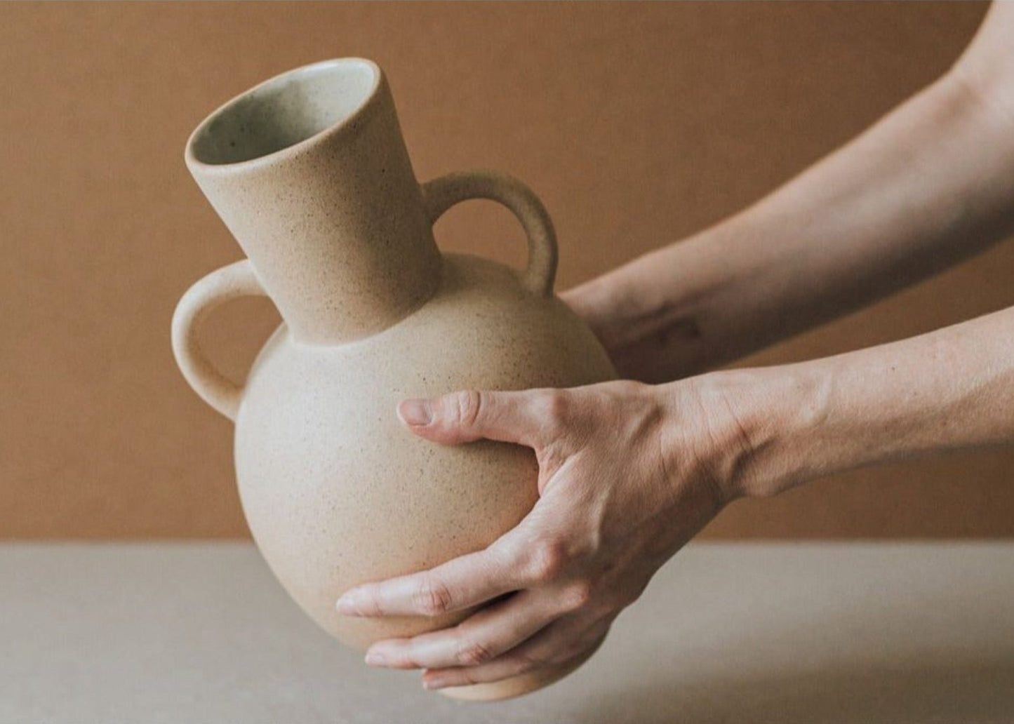 Natural Sand Ceramic Vase with Handles
