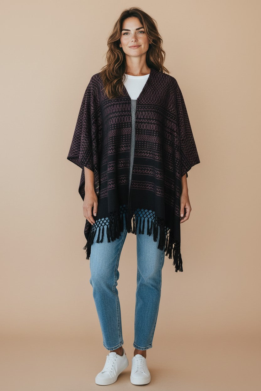 Handwoven Oaxaca Cotton Poncho - Ruana