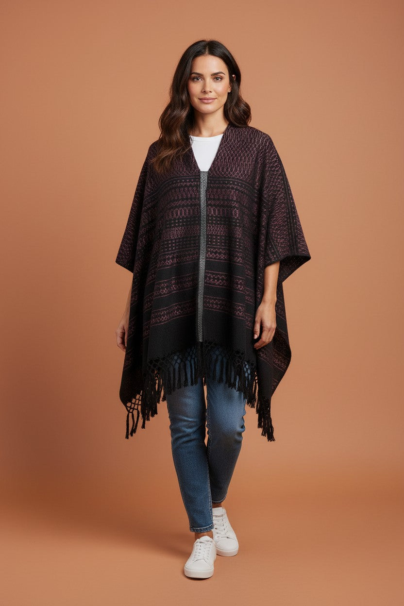 Handwoven Oaxaca Cotton Poncho - Ruana