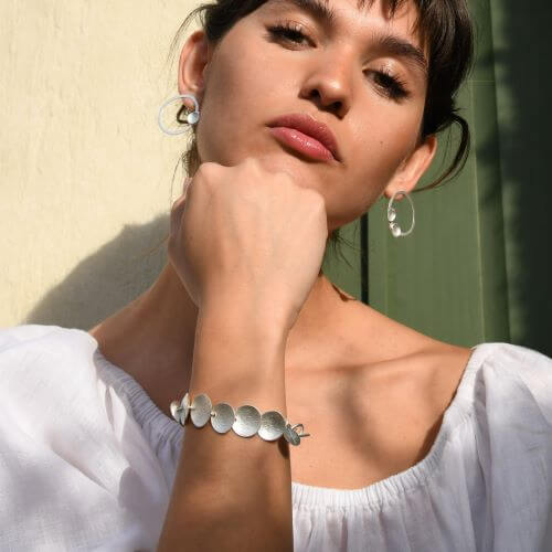 Kylix hammered disc cuff in gold or silver plated bronze, handcrafted Mexican jewelry